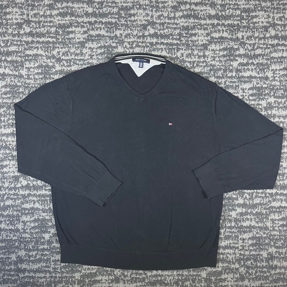 Tommy Hilfiger Other - Tommy Hilfiger V-Neck Sweater Mens XXL Black Cotton Preppy Logo Pullover